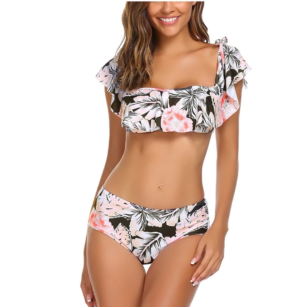 High Waisted Tummy Control Bandau Ruffle Bikini - Picture 6 of 13